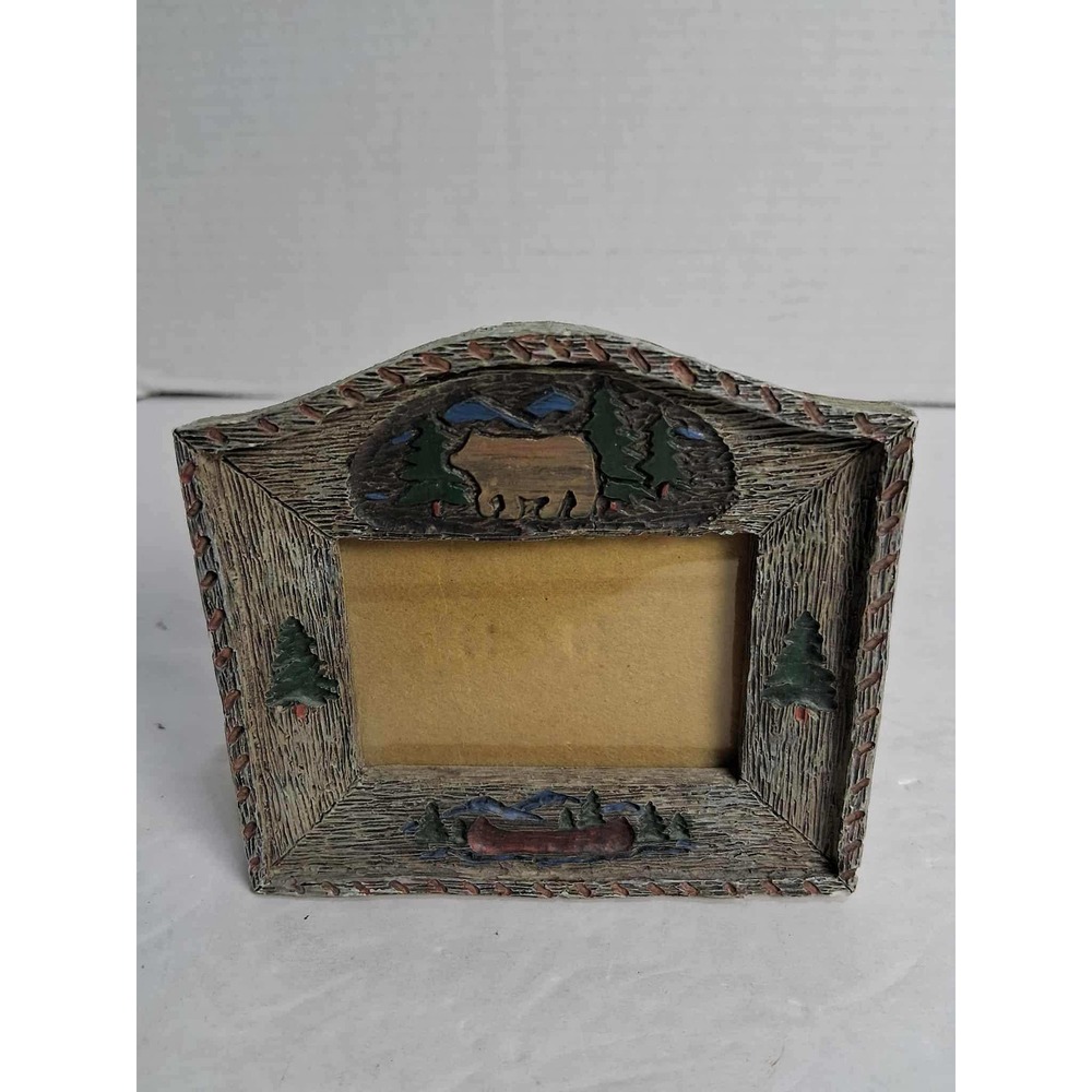Rustic Cabin Nature Decor Picture Frame Bear Canoe Pine Tree Woodsy Lodge‎